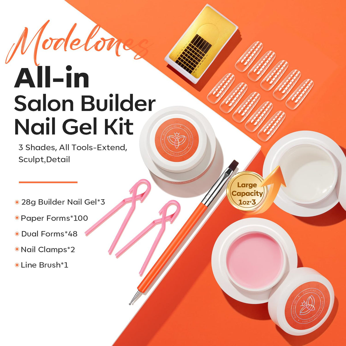 modelones three jars open showing Clear Nude Pink gels for versatile nail looks