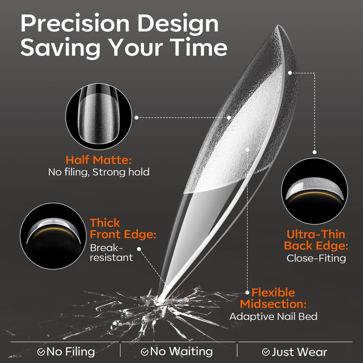 modelones side profile of extra short oval tip showing thin natural look