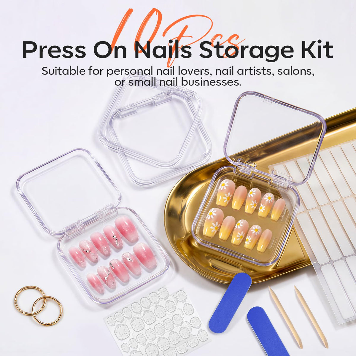 modelones nail file cuticle stick and adhesive tabs ready for application