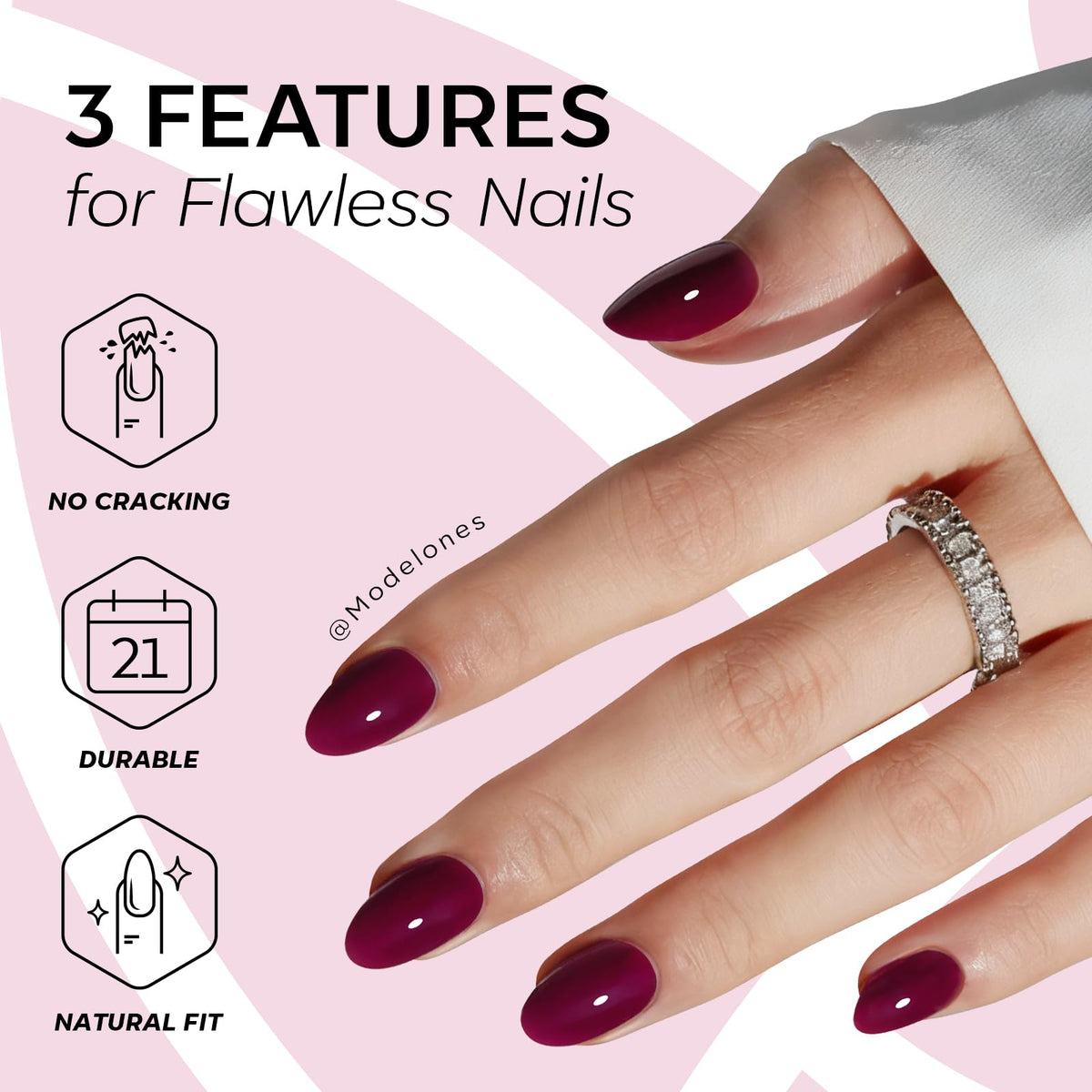 modelones layout of glue, adhesive tabs, mini file and prep pads, ensures complete application