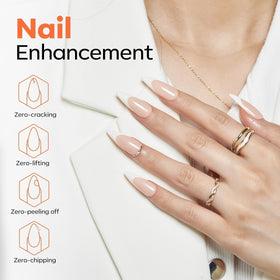 modelones glossy top coat on nail tip highlighting high-gloss protection