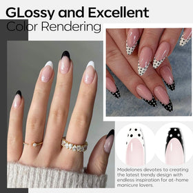 modelones white gel swatch on fingertip illustrating high opacity and crisp coverage
