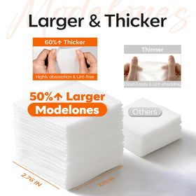 modelones wipe in hand scale showing large 7x7 cm size for full nail coverage