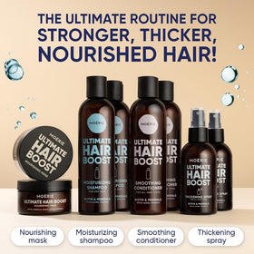 Moerie after use hair showing fuller volume and improved texture