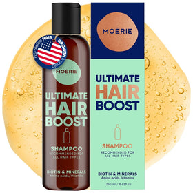 Moerie front bottle showing label and benefit for thicker-looking hair