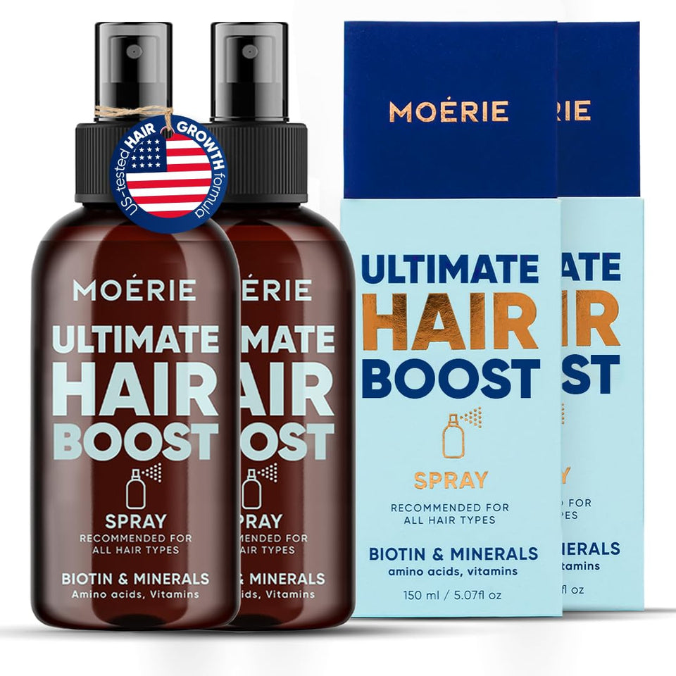 Moerie front bottle showing packaging and easy spray for convenient use