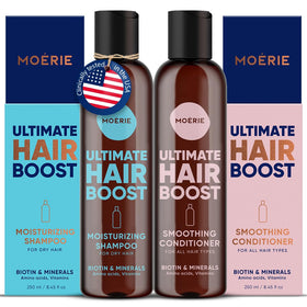 Moerie front packaging set showing bottles and benefits visibly