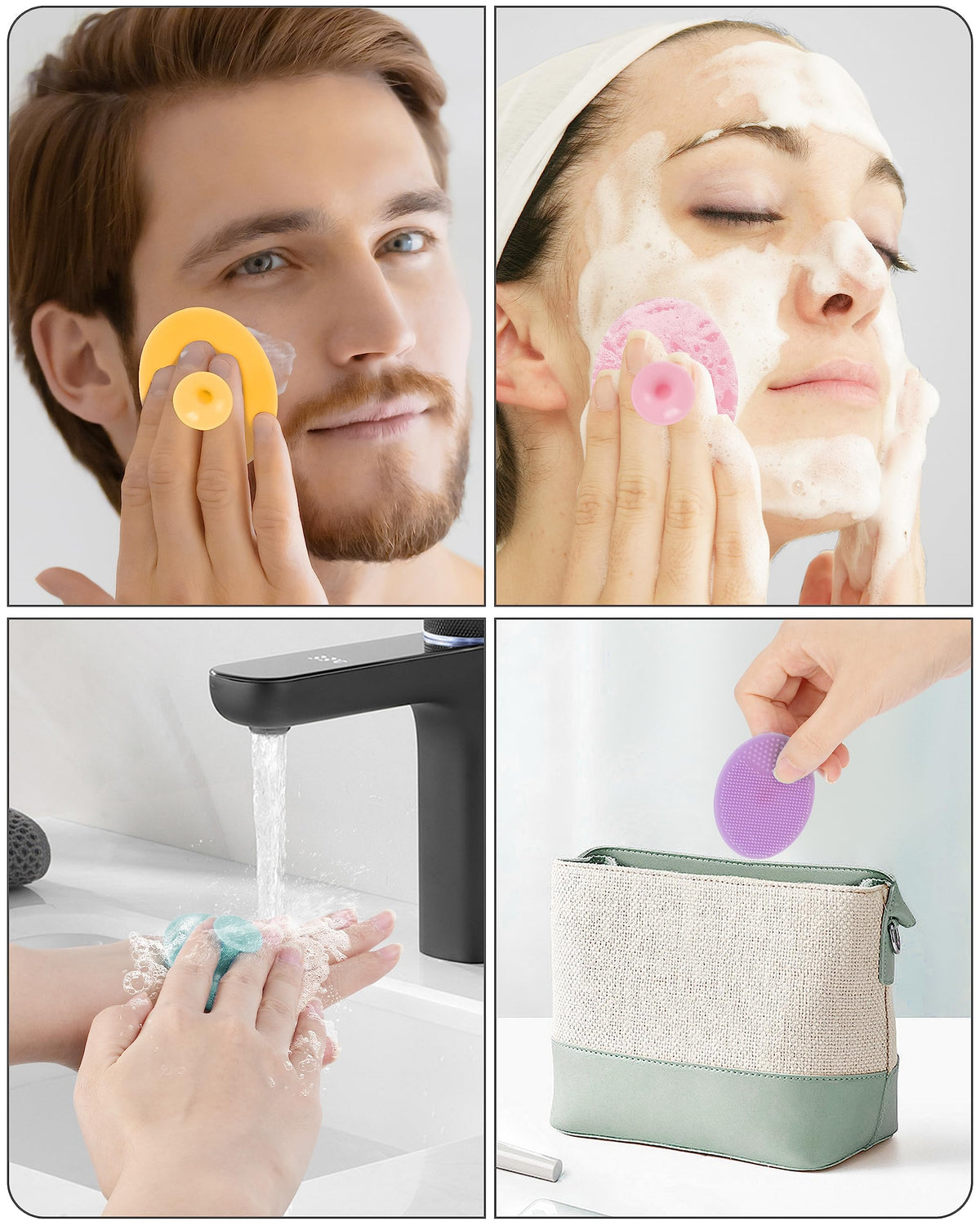 MoHern lifestyle image of woman using scrubber for improved skin texture benefit