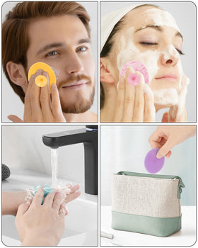 MoHern lifestyle image of woman using scrubber for improved skin texture benefit