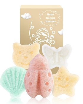 MoHern front packaging showing five cute plant-based baby sponges for gentle baths