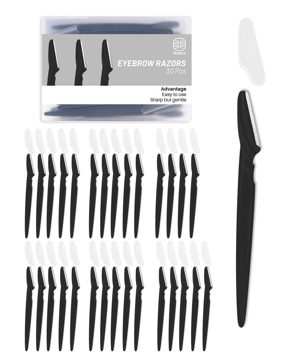 MoHern front view of 30 black razors showing bulk pack and neat arrangement, convenient supply