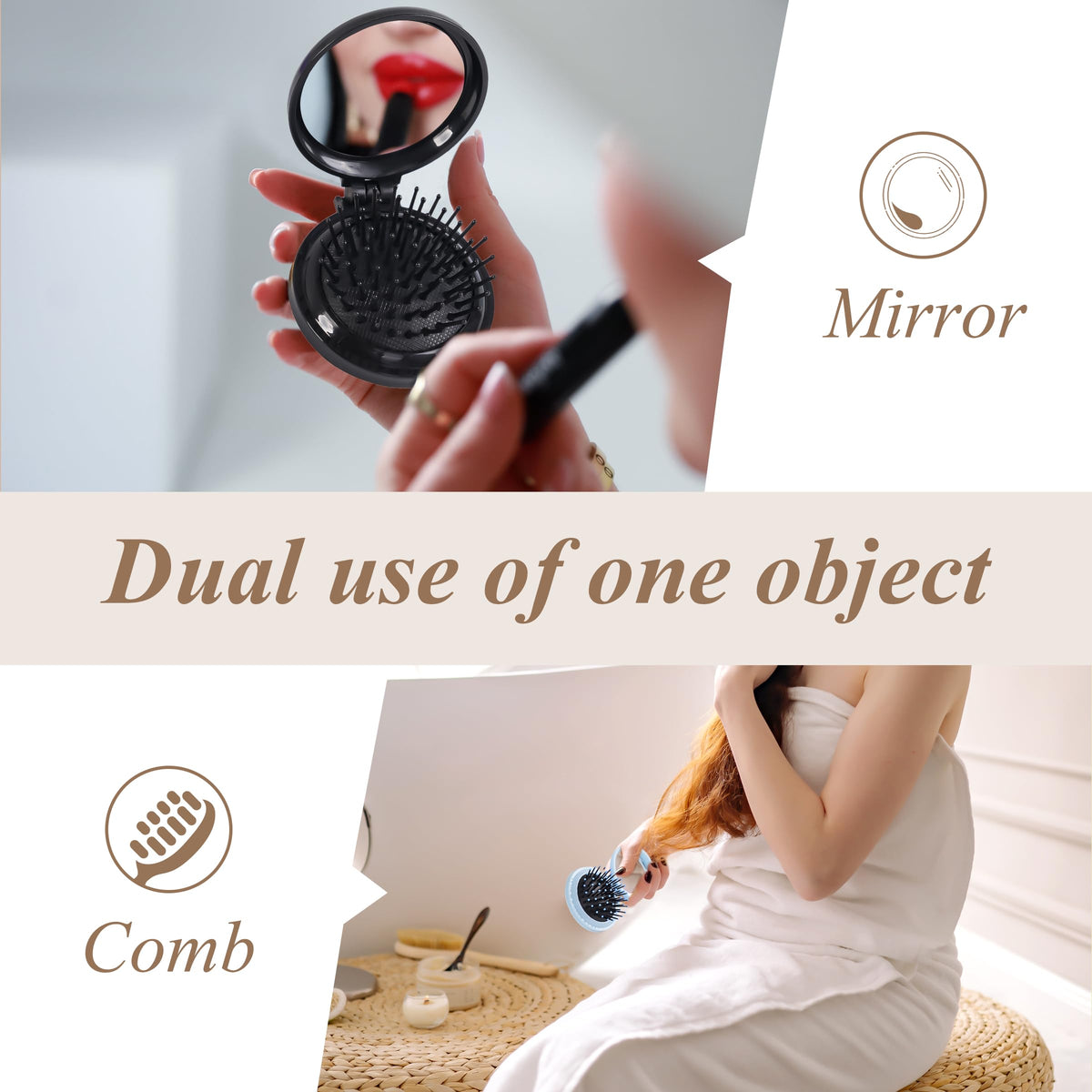 MoHern brush held in hand to show size and easy carry benefit