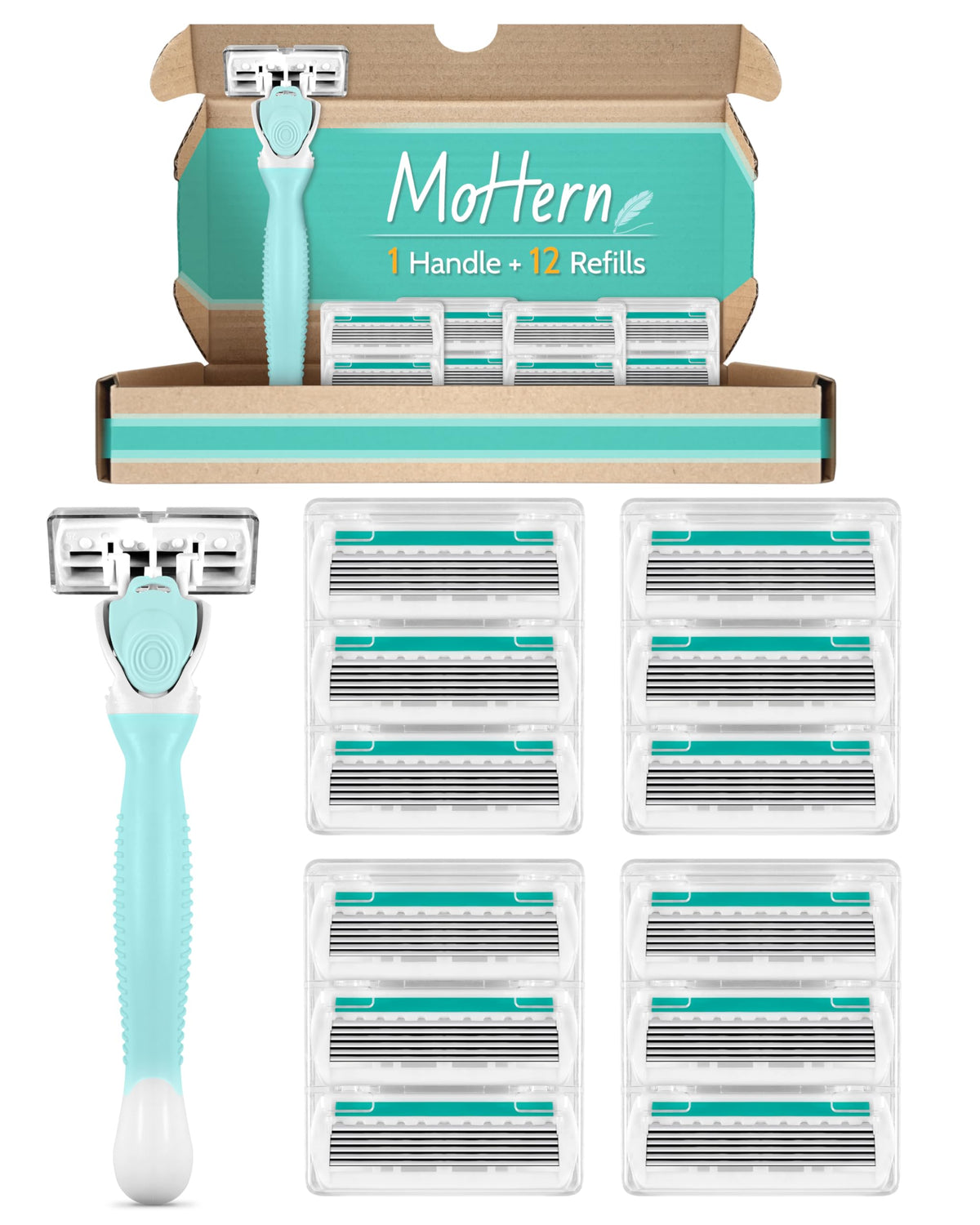 MoHern travel razor front view showing green handle and blades for smooth shaving