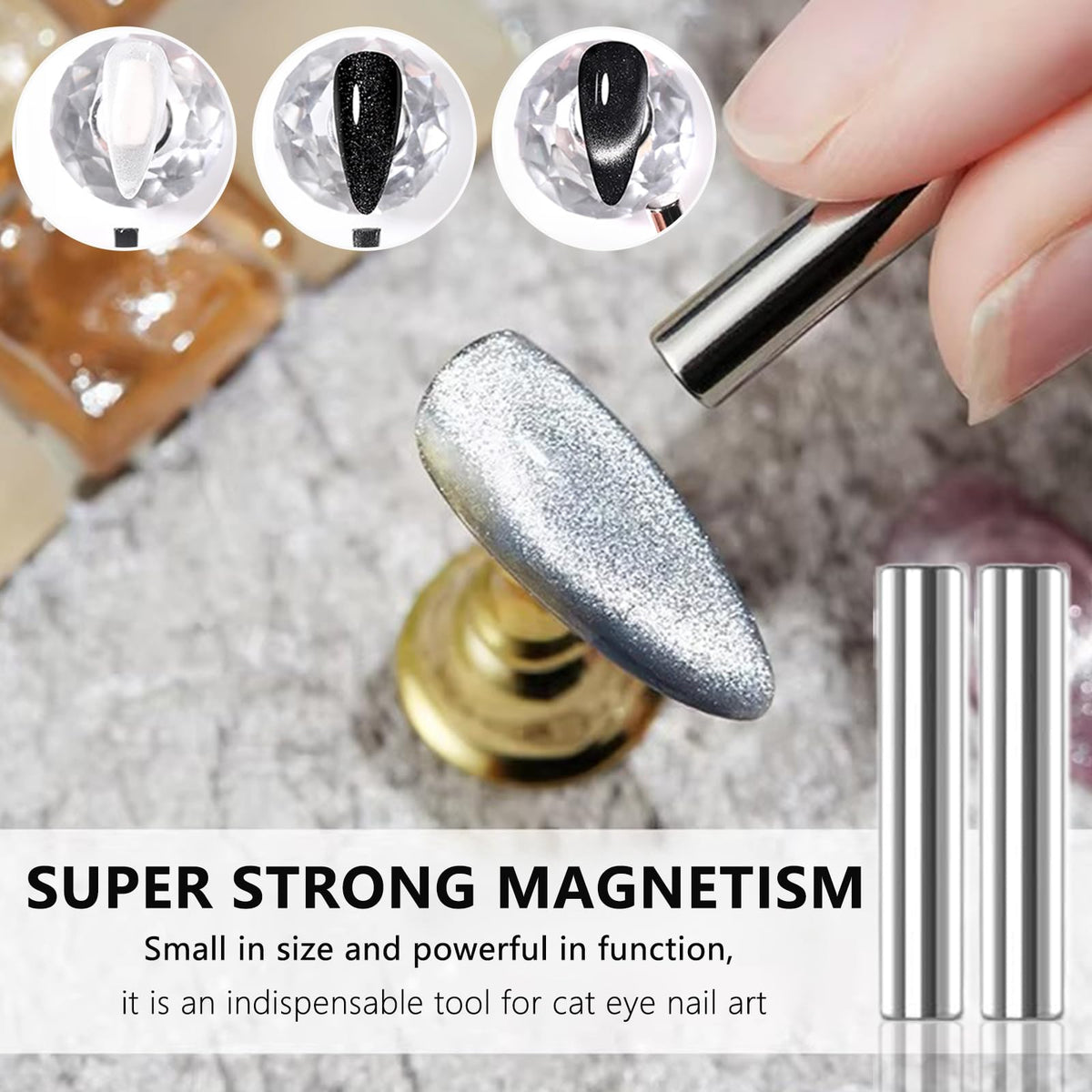 MOLILON demo on a fingernail showing strong cat-eye shimmer effect