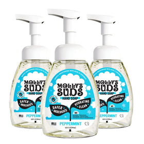 Molly's Suds front packaging showing peppermint scent and clean ingredients benefits