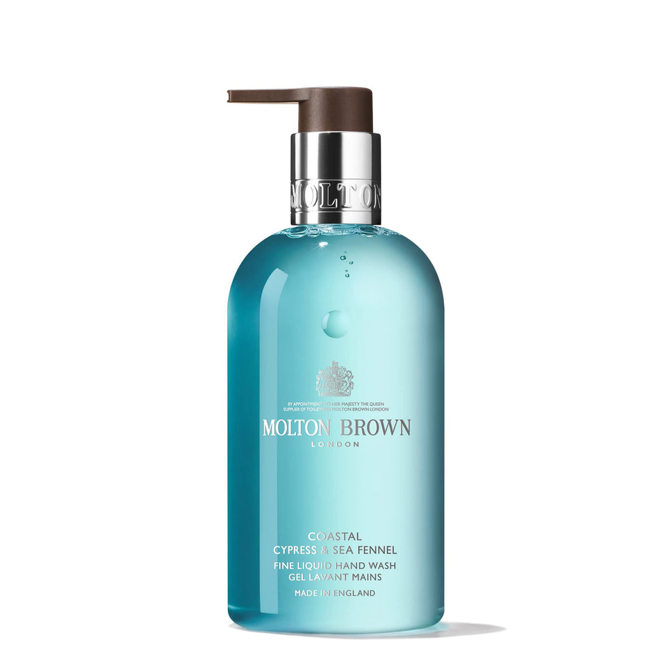 Molton Brown front bottle view showing coastal cypress sea fennel fragrance and elegant label
