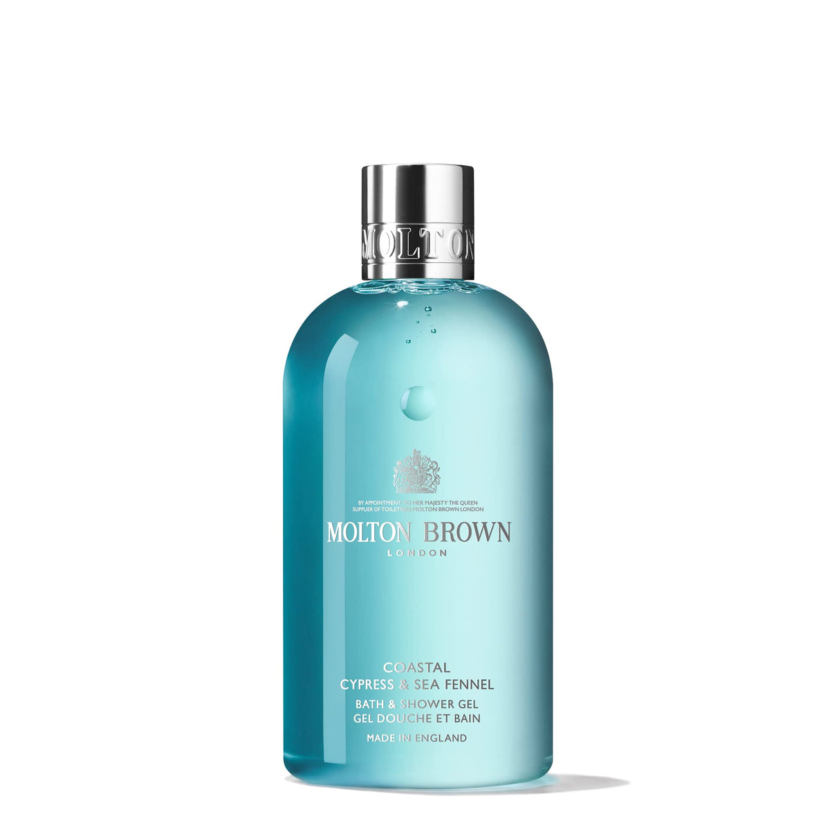 Molton Brown front bottle view shows coastal scent and premium packaging benefits