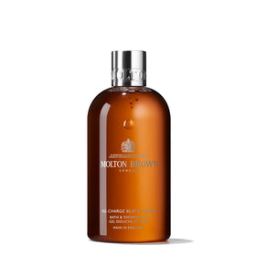 Molton Brown front packaging showing bottle and energising black pepper fragrance