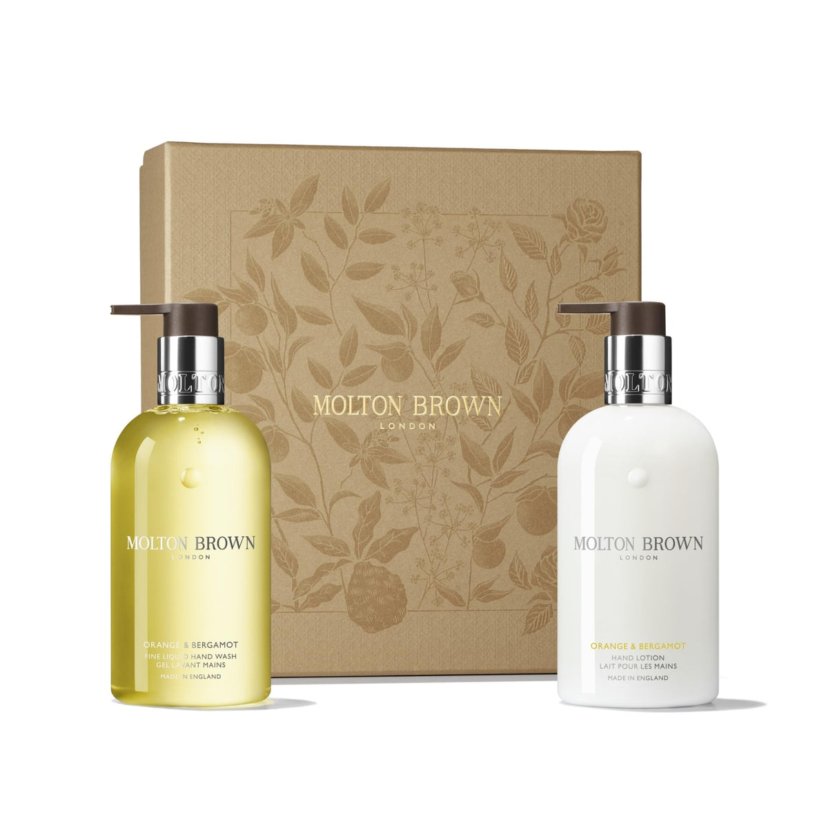 Molton Brown front packaging showing elegant gift set — refined presentation benefit