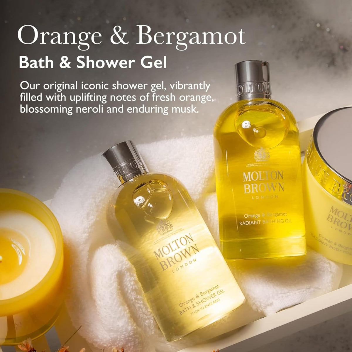 Molton Brown label close-up highlighting perfume notes and product details for clarity