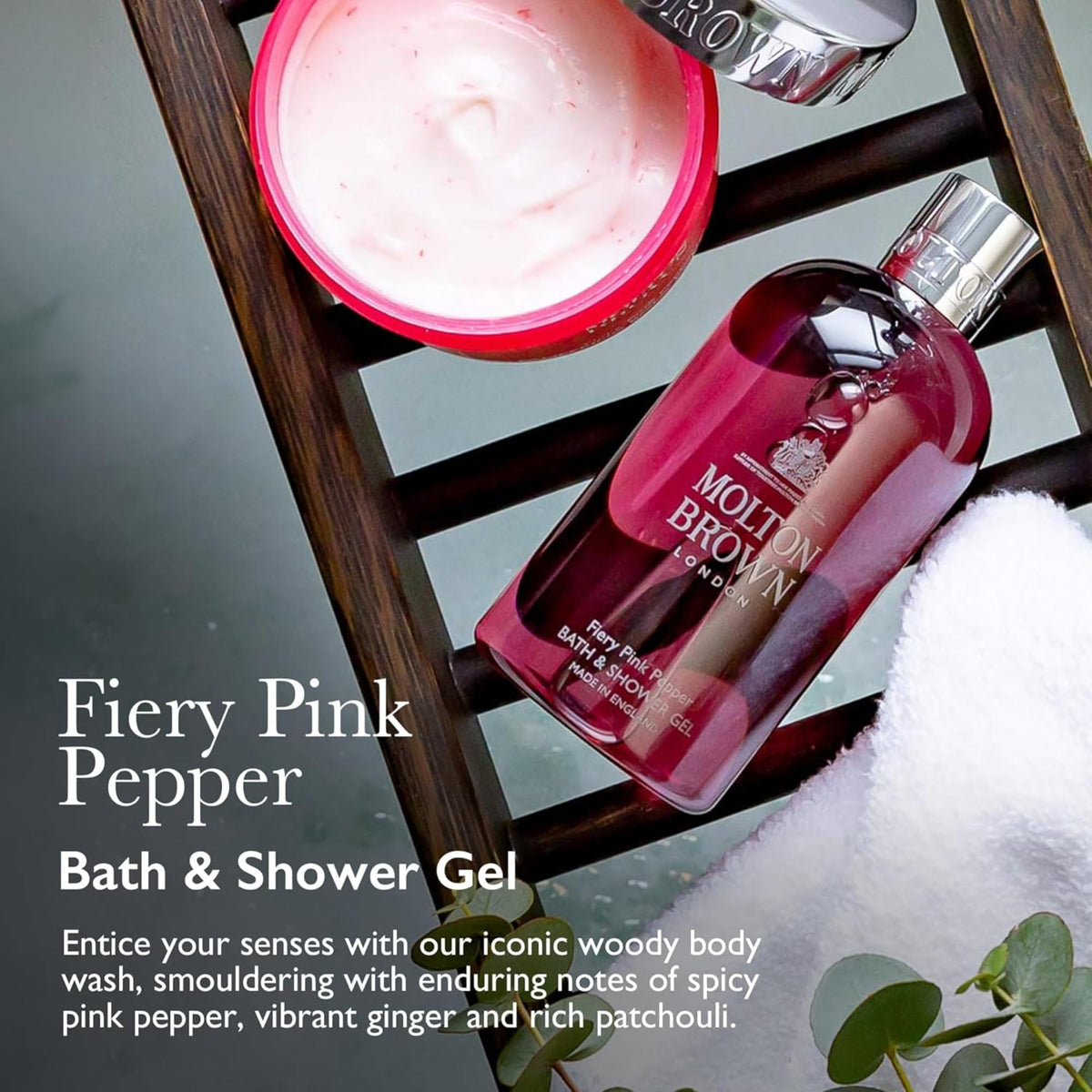 Molton Brown pump and cap detail highlighting easy-dispense and secure closure