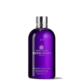 Molton Brown front bottle view showing elegant packaging and soothing fragrance benefit