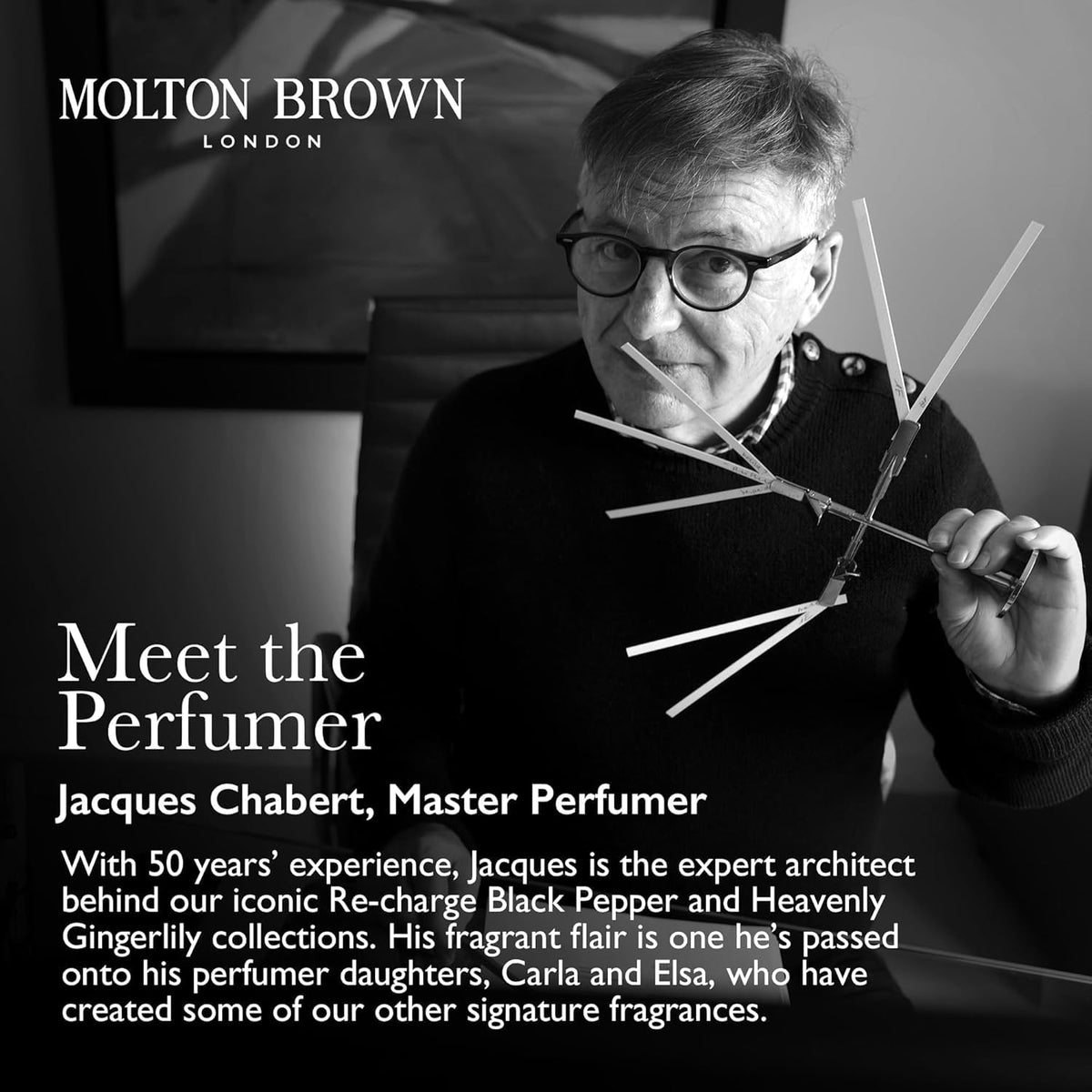 Molton Brown label detail focused on scent notes and crafted-in-England assurance
