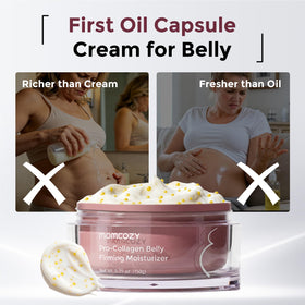 Momcozy being applied to pregnant belly, shows soothing relief and moisturization