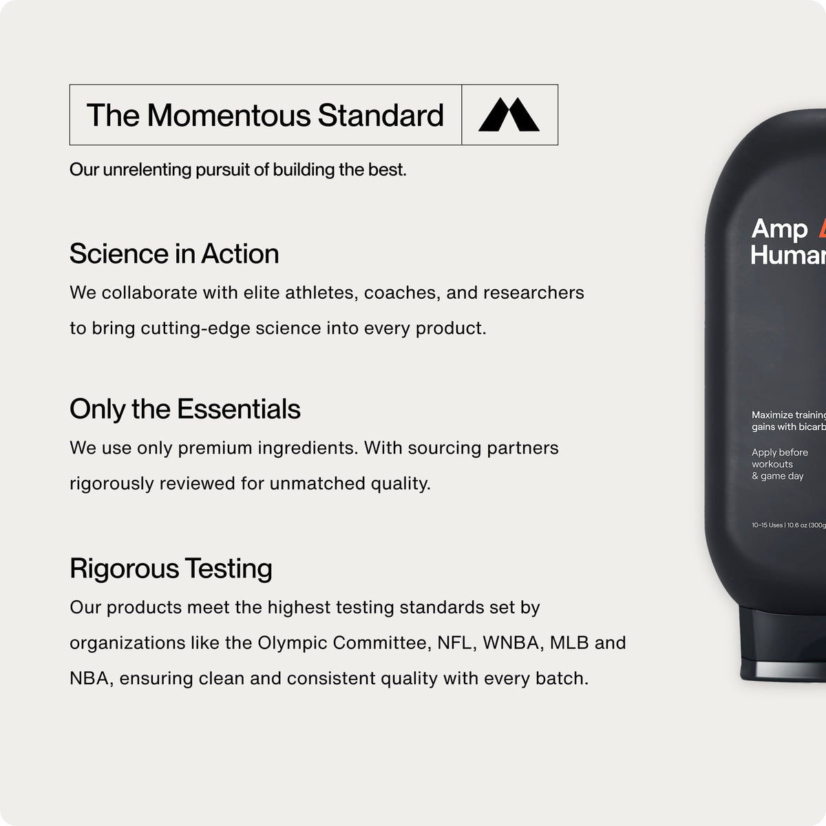 Momentous PR Lotion label close-up highlighting patented delivery technology benefit
