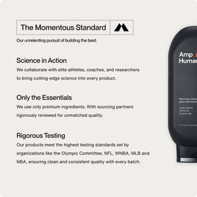 Momentous PR Lotion label close-up highlighting patented delivery technology benefit