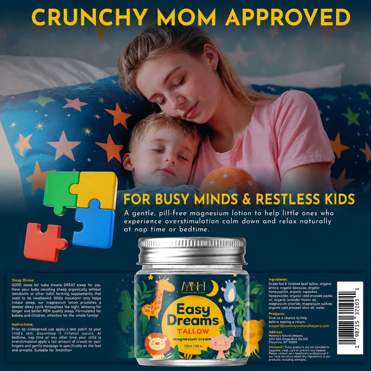 Mommy's Natural Helpers ingredients label displaying organic, simple formulation