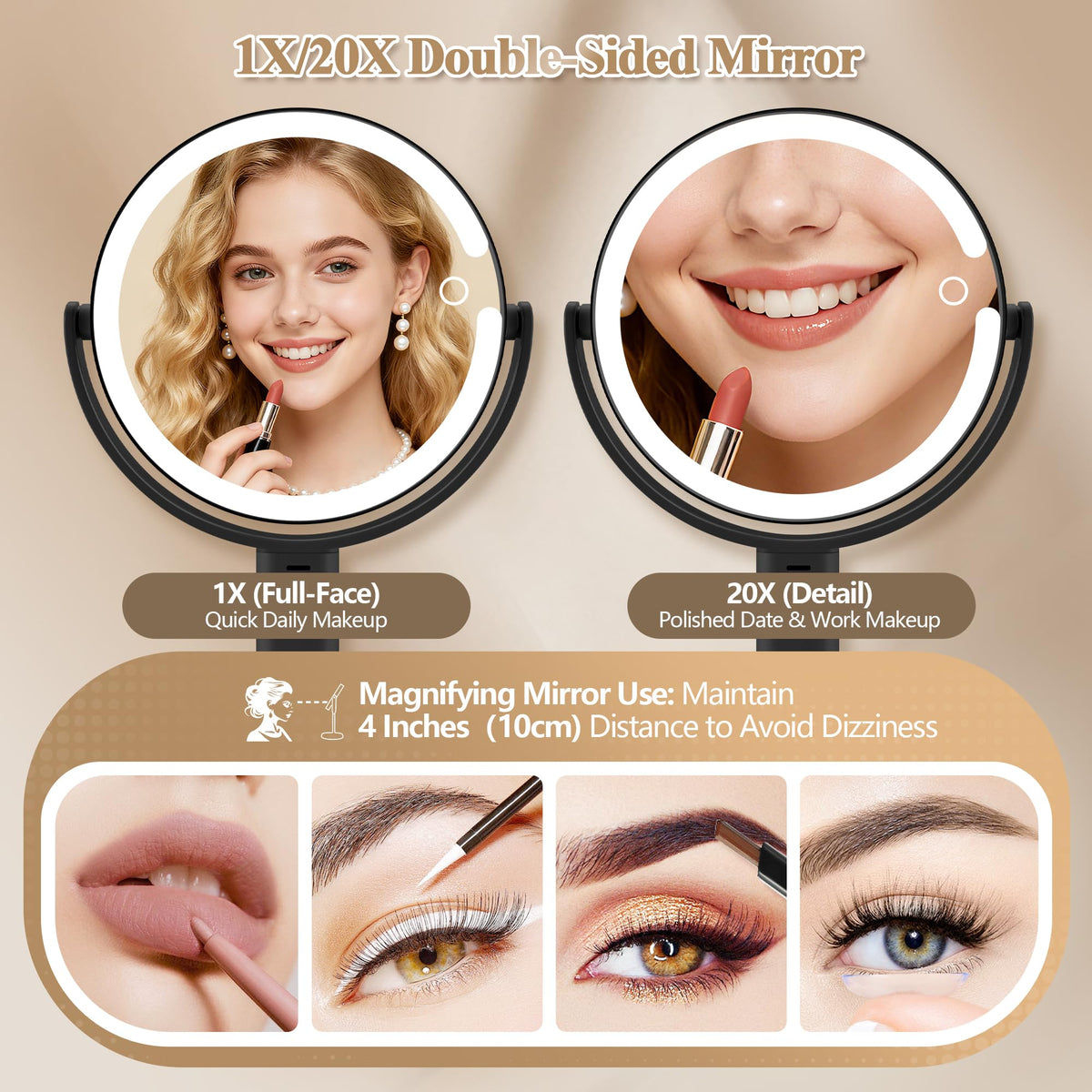 MOMOKUBA close-up of 20x magnifying side showing fine detail for precise eyebrow and eyeliner work