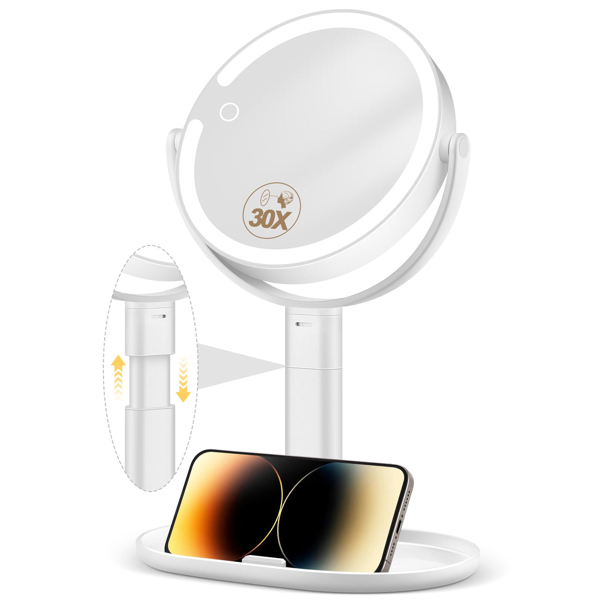 MOMOKUBA front view of lighted vanity mirror showing full-face benefit