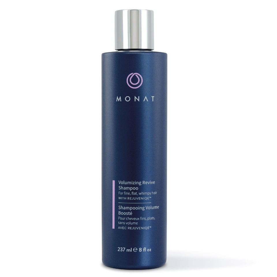 MONAT front bottle view showing compact volume-enhancing design and clear branding