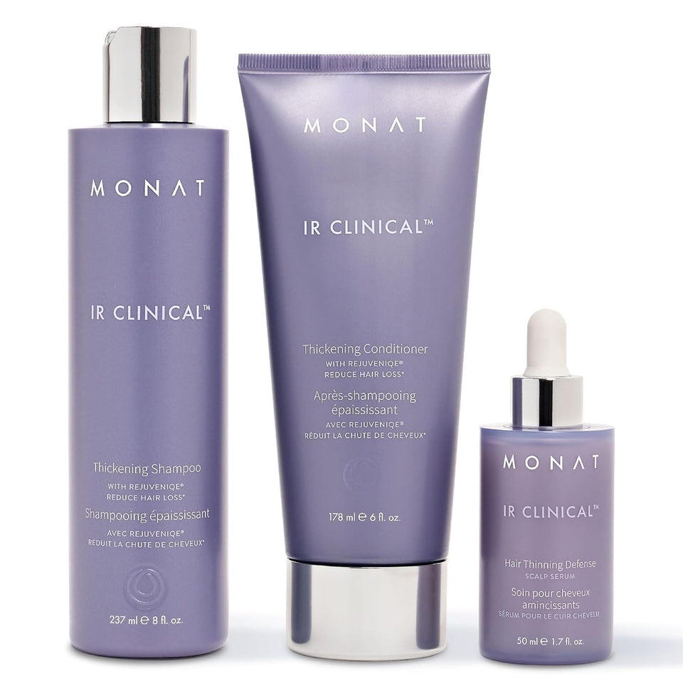 MONAT IR Clinical front packaging showing full three-piece kit for thicker hair