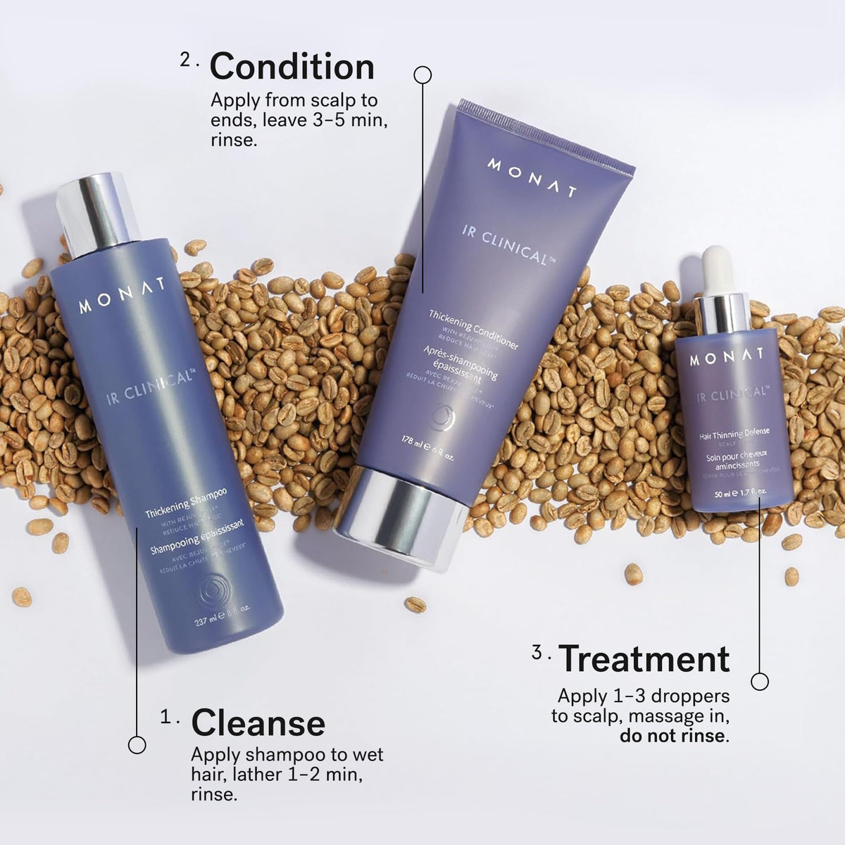MONAT IR Clinical being used in shower to demonstrate cleansing and conditioning
