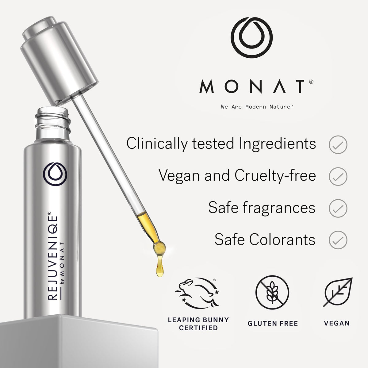 MONAT REJUVENIQE on a bathroom vanity styled for everyday beauty routine inspiration
