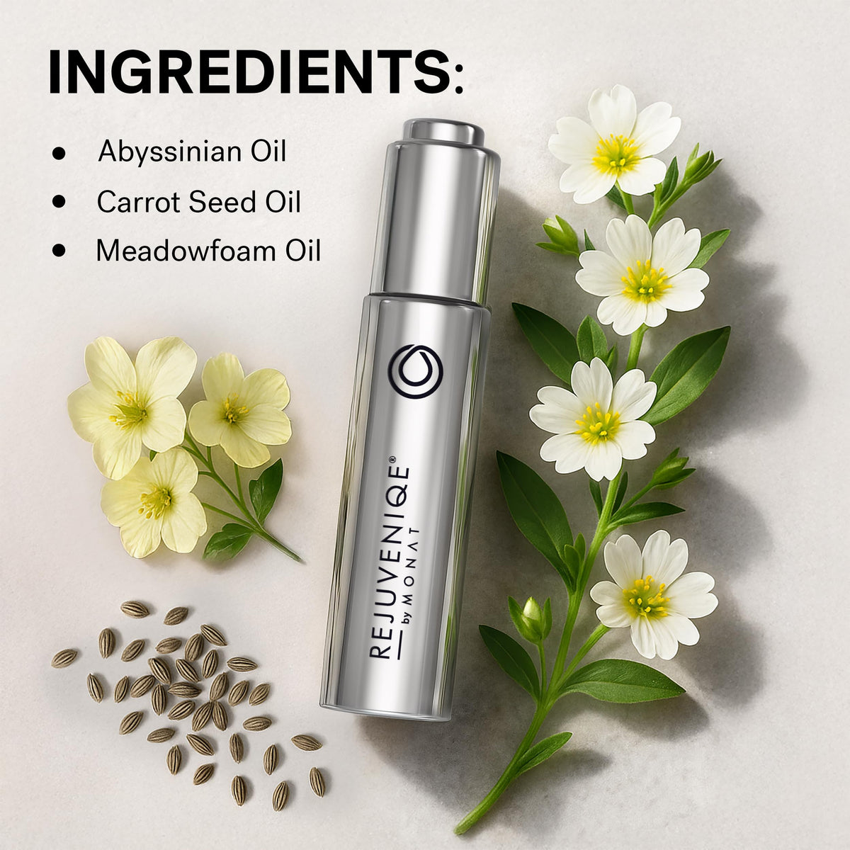MONAT REJUVENIQE applied to damp hair reducing frizz and preparing for styling