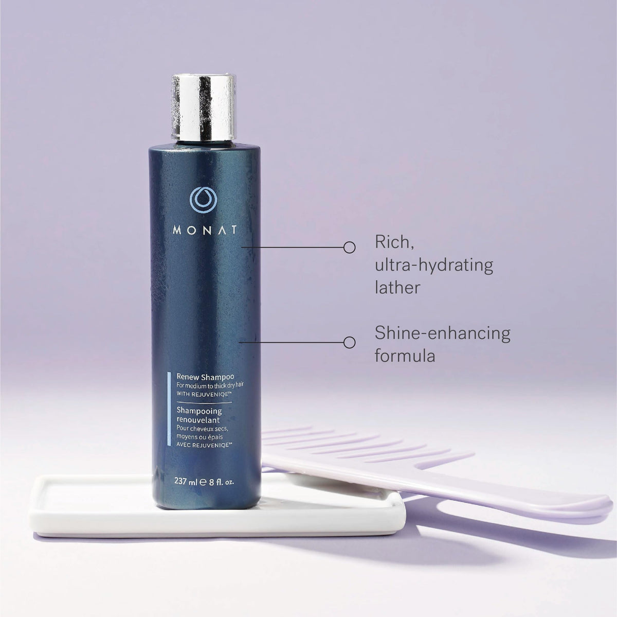 MONAT Renew bottle with key ingredient visuals showing nourishing blend
