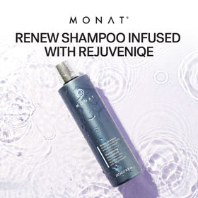 MONAT Renew poured onto hand demonstrating creamy lather and ease