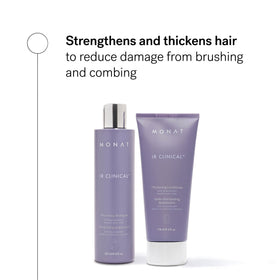MONAT shampoo label close-up highlighting ingredients and benefits