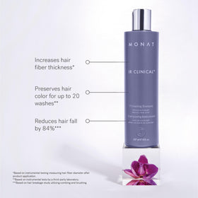 MONAT label ingredient callouts featuring pea extract and botanical blend benefits