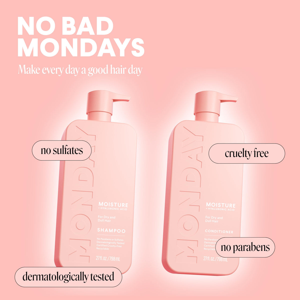 MONDAY HAIRCARE before and after hair transformation showing reduced frizz benefit