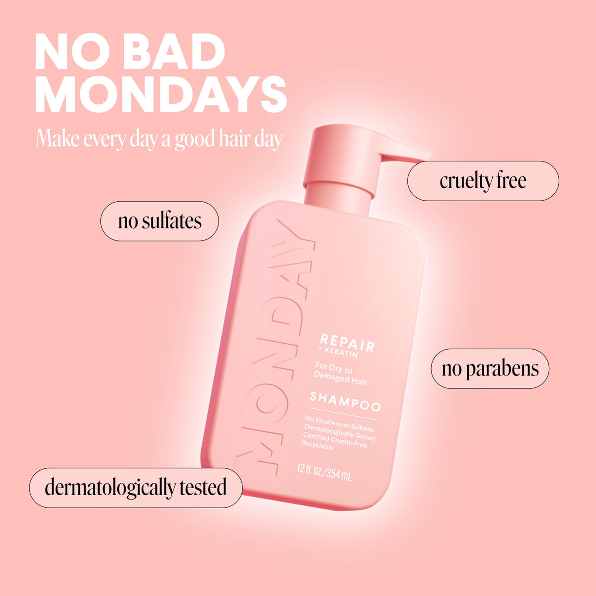 MONDAY Haircare before and after styled hair demonstrating smoother shinier benefit