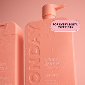 MONDAY HAIRCARE 900 mL bottle beside common items to show true size