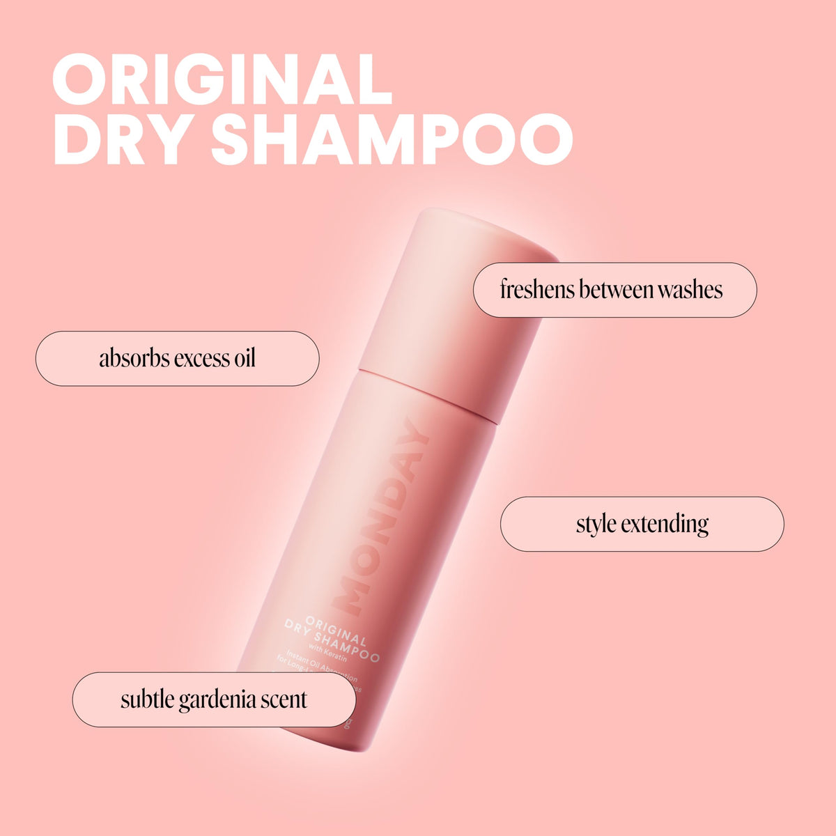 MONDAY HAIRCARE closeup spray nozzle demonstrating even mist for easy application