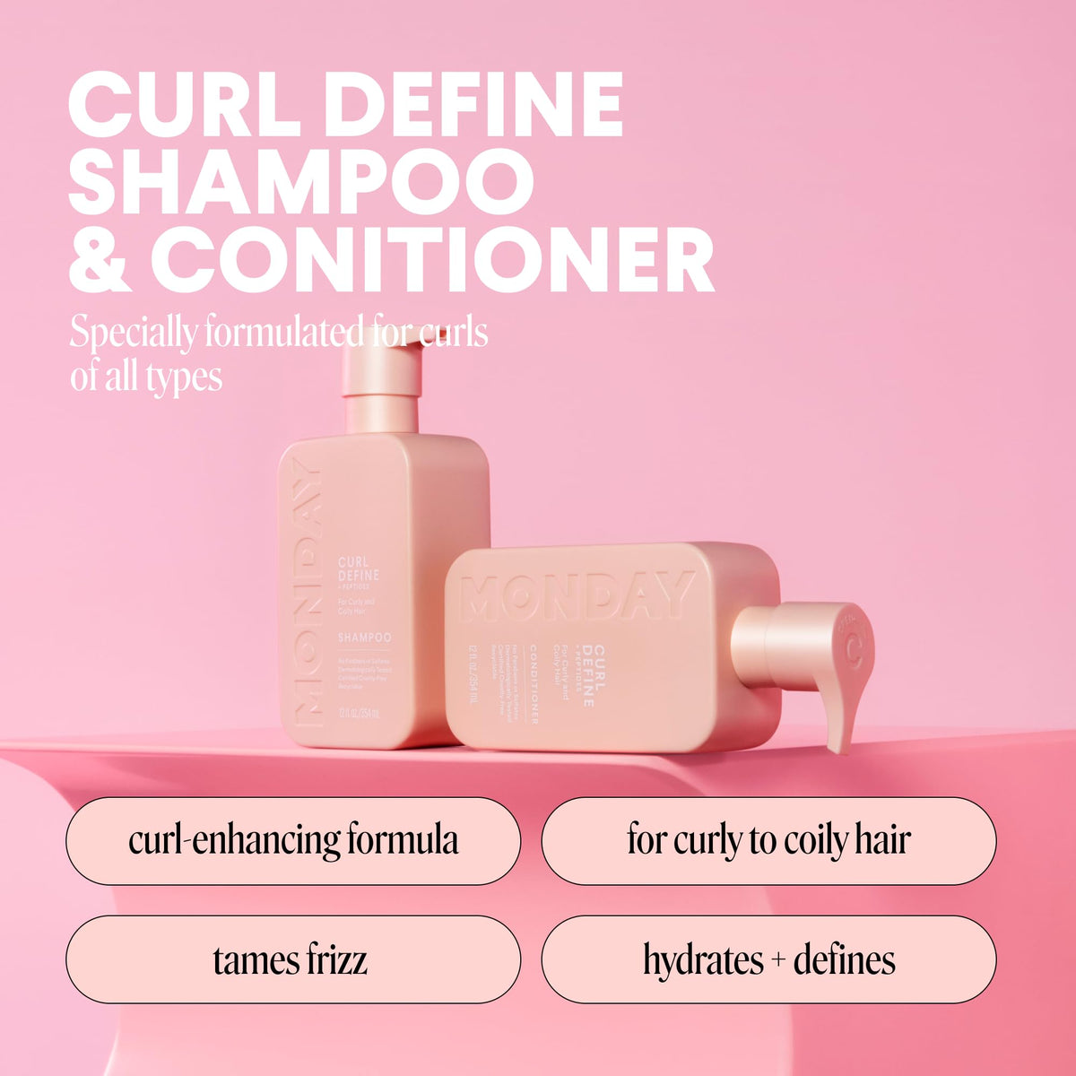 MONDAY HAIRCARE bottle label close-up highlighting key ingredients and benefits