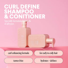 MONDAY HAIRCARE bottle label close-up highlighting key ingredients and benefits