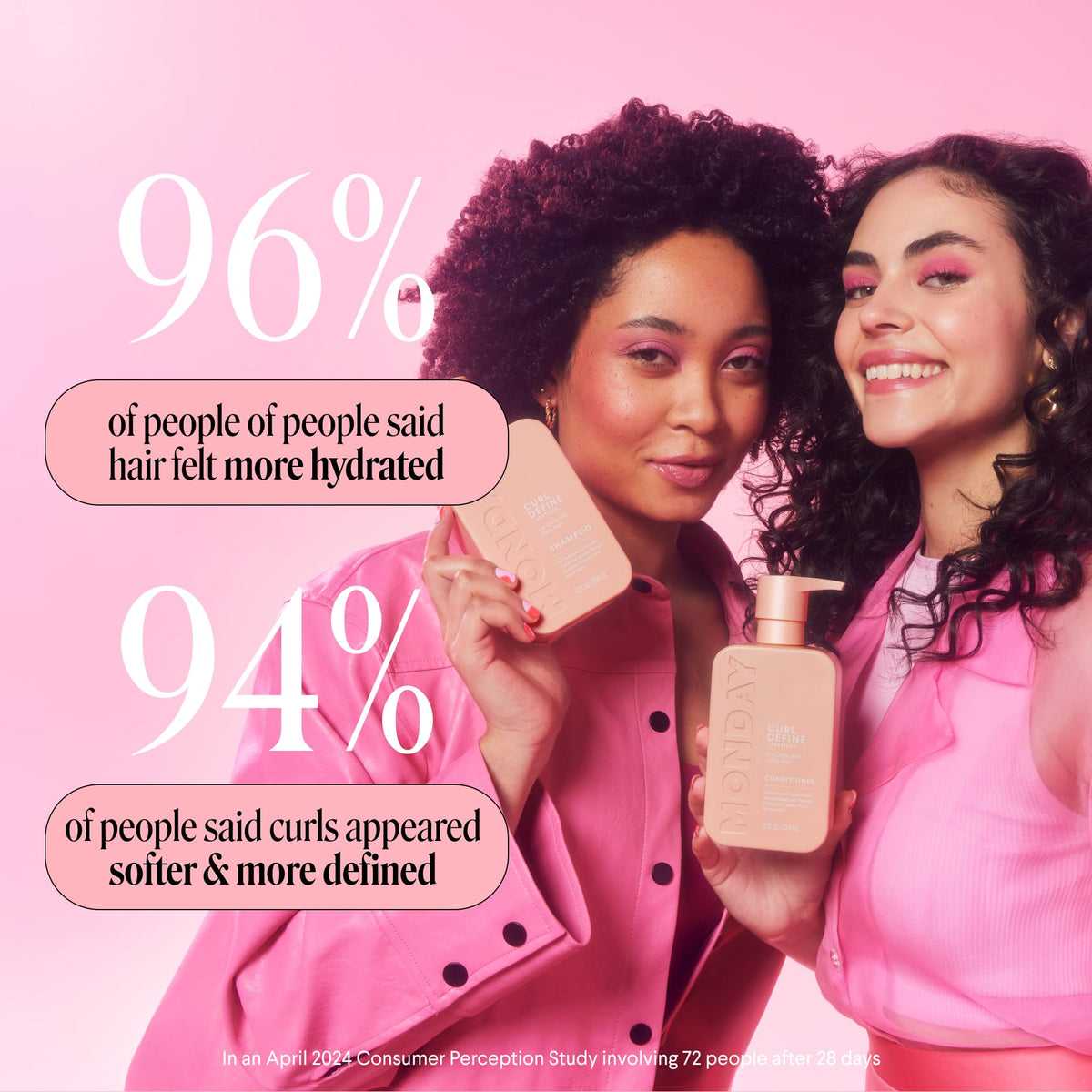 MONDAY HAIRCARE lifestyle image of model with defined curls illustrating real-world results
