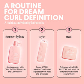 MONDAY HAIRCARE styling routine flatlay with complementary products for a complete curl regimen